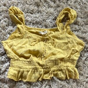 Aeropostale Gold Smocked Tie Front Crop Top